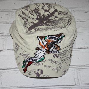 🧢 Original Vintage Khaki & Cream Bucket Hat – OS Embroidered Detail ·